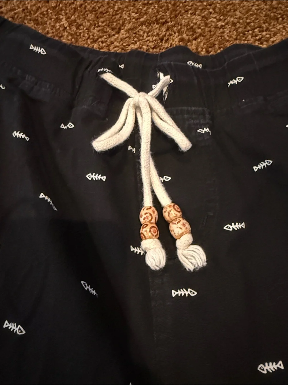 Men's Black Shorts with White Fish Print
